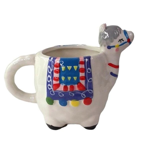 Llama Figurine Coffee Mug Cup Ceramic Large Decorative White Colorful Design 5" - Picture 9 of 14